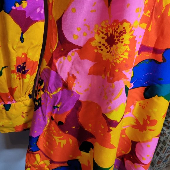 Neon Mod Mini Dress Handmade Bright Floral Long Sleeves Size Small Med Vintage - Picture 2 of 9